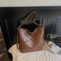Dark brown vintage faux leather large capacity commuter backpack and tote bag for women - Caramel color