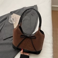 Chic leopard print hobo bucket bag with black leather trim and bow detail - Coffee