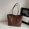 Chic leopard print tote bag with gold logo and long shoulder straps for women - Coffee No Charm