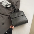 Vintage dark grey square backpack with flap closure and embossed text for casual style - Black without Pendant