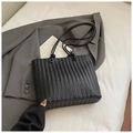 Chic black woven tote bag with intricate texture and knotted shoulder strap design - Black without Pendant