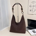 Borsa tote retrò marrone scuro con tracolla in perline di legno per ufficio e tempo libero - caffè