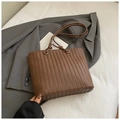 Brown woven tote bag with herringbone pattern on grey suit and aesthetic books - Coffee without Pendant