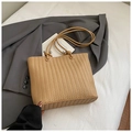 Light brown woven texture tote bag with minimalist double handles and retro style - Khaki (No Pendant)