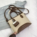 Tweekleurige canvas en bruine lederen emmer tas met kleine accessoiretas - Wit