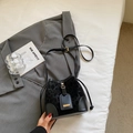 Elegant black leopard velvet bucket bag with gold hardware and adjustable strap - Black without Pendant