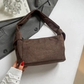 Bolso de mano grande minimalista en ante marrón oscuro con asas de nudo decorativas - Marrón