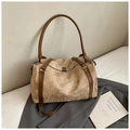 Vintage brown Boston bag with cylindrical handles and adjustable shoulder strap for women - Khaki
