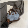 Bowlingtas van denim en bruin leer met handvatten en afneembare schouderriem - Zonder Hanger / Blauw