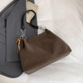 Deep coffee leopard print tote bag with thick silver chain strap and beaded detail - Coffee with Pendant