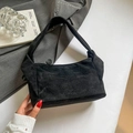 Sac à épaule rétro en velours côtelé noir avec design rectangulaire minimaliste chic - Noir