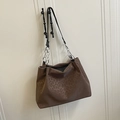 Dark brown large capacity tote bag featuring subtle leopard print and silver chain strap - Coffee without Pendant