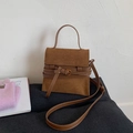 Chic brown suede handbag with decorative buckles and long shoulder strap for autumn fashion - Brown