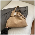 Grande borsa tote minimalista in pelle scamosciata kaki con cinturini marroni e fibbia - Cachi