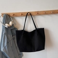 Detailed macro view of the black matte texture and leather handle on the casual tote bag - Black without Pendant