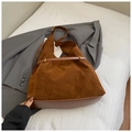 Grande borsa hobo in pelle scamosciata testa di moro con dettagli in pelle liscia elegante - Marrone