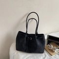 Minimalist black matte leather large tote bag with shoulder straps for women commuting - Black (Without Charm)