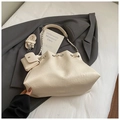 Off-white PU leather bucket bag with silver chain strap and matching mini pouch - Without Pendant / White
