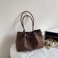 Minimalist dark brown tote bag with buckle detail and long straps for office commute - Red Brown (Without Pendant)