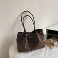 Deep brown matte tote bag with thin straps and silver buckle for chic commute - Coffee (No Pendant)