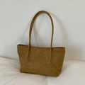 Chic autumn caramel brown faux suede tote bag with contrast faux leather shoulder straps - No Pendant / Yellow Brown