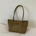 Minimalist olive green suede tote bag with contrast faux leather handles for women - No Pendant / Green