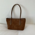 Classic dark brown suede tote bag for women featuring a minimalist commuter style - No Pendant / Brown