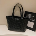 Minimalist black quilted tote bag with CHAOHUO lettering in high-capacity PU leather - Black