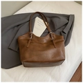 Borsa tote marrone minimalista in finta pelle con tracolle regolabili da donna - Senza Ciondolo / Marrone
