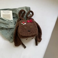 Cute brown plush dog backpack with long ears and red bow decoration for women - Brown