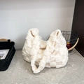 Sac fourre-tout à carreaux en peluche blanche avec texture 3D et grande capacité - Blanc