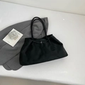 Minimalist black suede tote bag with double handles and metallic buckle for office commute - Black