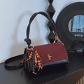 Retro burgundy suede and black leather handbag with gold twist lock and bead charm - Wine Red Without Pendant
