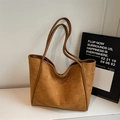 Minimalist brown suede tote bag with smooth leather handles for stylish daily commuting - Brown No Pendant