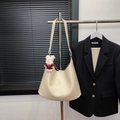 Large oatmeal shoulder tote bag with cute white teddy bear charm for women - With Pendant / Off-white