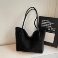 Minimalist black matte suede tote bag with long handles for stylish office commuting - Black without Pendant
