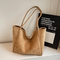 Minimalist camel suede tote bag with leather trim and slim shoulder straps - Khaki (No Pendant)