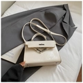 Elegant cream white trapezoid handbag with silver hardware and adjustable strap - No Pendant / White