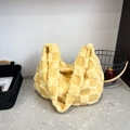Ginger yellow plush tote bag featuring a trendy checkered pattern and soft furry texture - Yellow