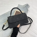 Detail of minimalist black matte leather crossbody bag with elegant gold metal buckle - Black