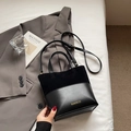 Chic black handheld square bag with contrast suede and smooth leather textures - Black without Pendant
