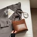 Brown leather tote bag featuring suede patchwork detail and adjustable shoulder strap - Brown No Pendant