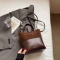 Dark brown suede leather bucket bag with top handle and adjustable crossbody strap - Coffee No Charm