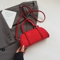 Red suede bowling bag with silver hardware for women, compact handheld or crossbody style - No Pendant / Red