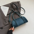 Teal suede bowling bag with leather trim and silver hardware for crossbody use - No Pendant / Blue