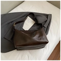 Borsa tote vintage marrone scuro lucida con fibbia dorata su tessuto bianco - Senza Ciondolo / Marrone
