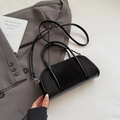 Chic black suede bowling bag with silver hardware and detachable crossbody strap - No Pendant / Black