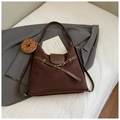Large dark coffee suede tote bag with metallic buckle and plush donut pendant accessory - Coffee With Charms