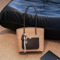 Retro light brown tote bag with dark coffee straps and creative chocolate pendant charm - Brown