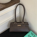 Vintage dark brown PU leather underarm bag with golden buckle and sleek shoulder strap - Coffee without Pendant